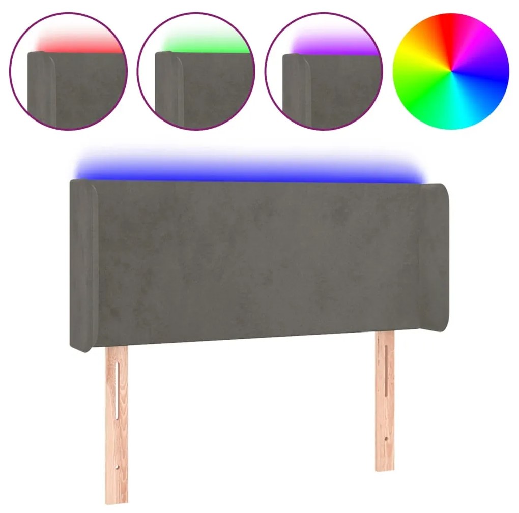 vidaXL Tăblie de pat cu LED, gri închis, 83x16x78/88 cm, catifea