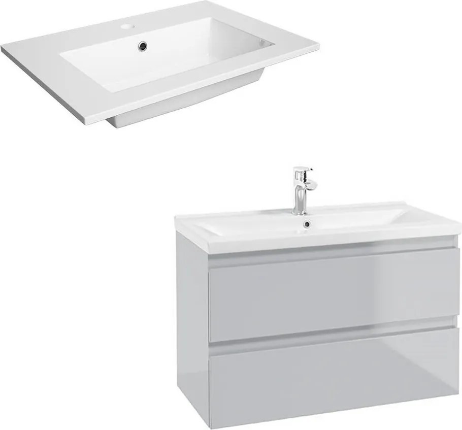 Set dulap baza suspendat Defra Como gri cu lavoar compozit Flex 80
