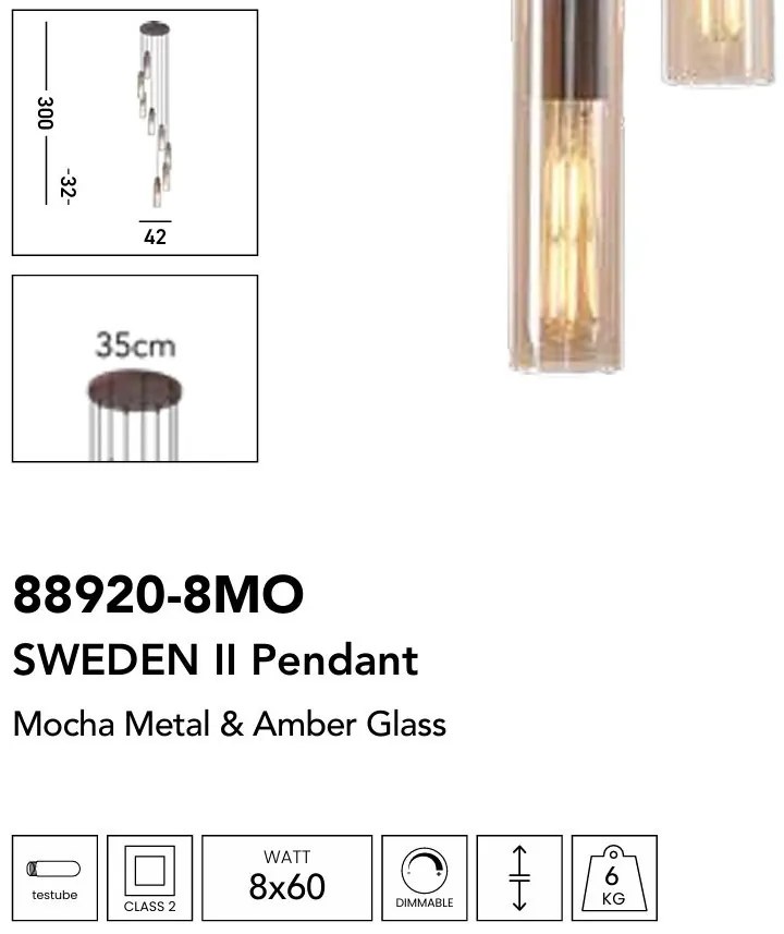 Lustra moderna cu 8 pendule Sweden II moca, chihlimbar