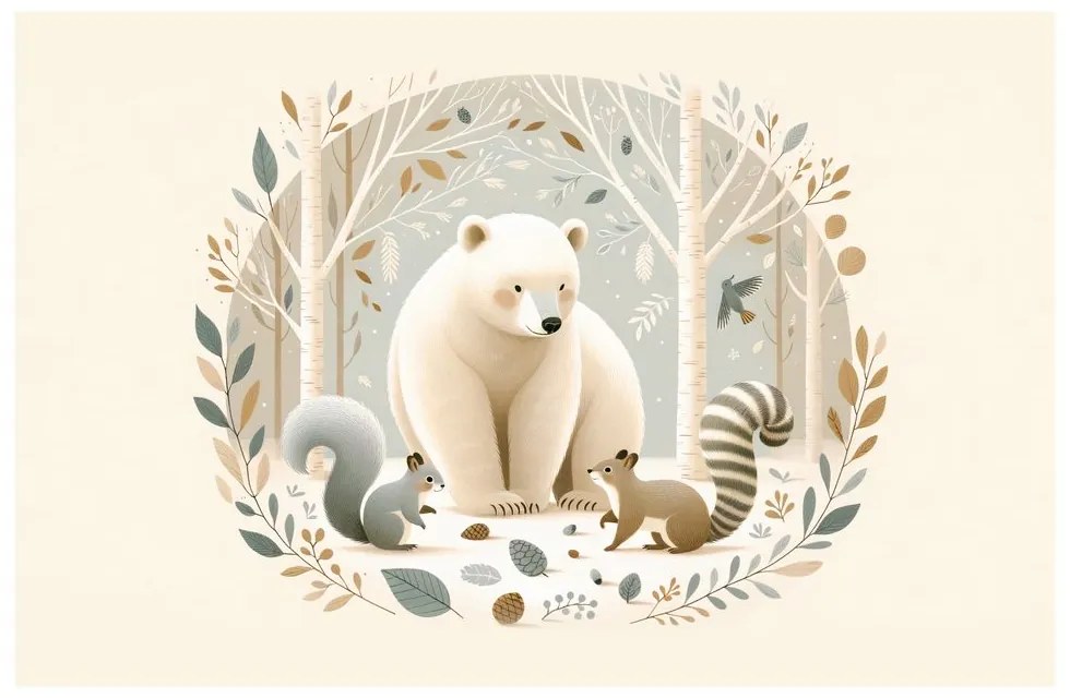 Tablou urs și animale din pădure