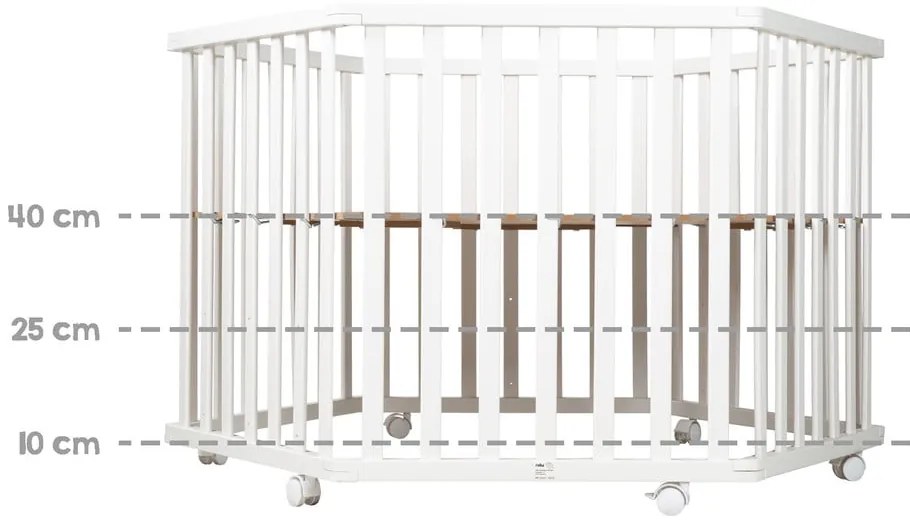 Țarc pentru copii alb cu înălțime reglabilă/cu roți – Roba