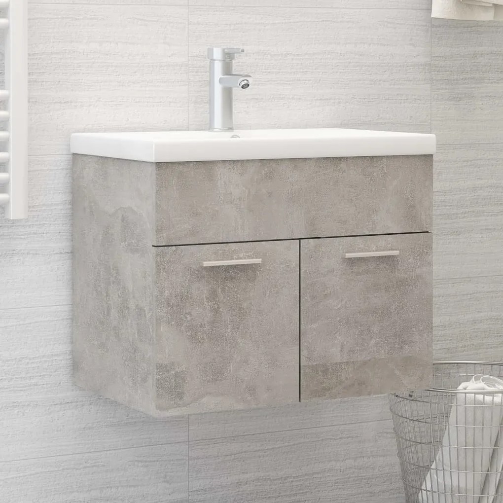 3070824 vidaXL Dulap cu chiuvetă încorporată, gri beton, lemn prelucrat