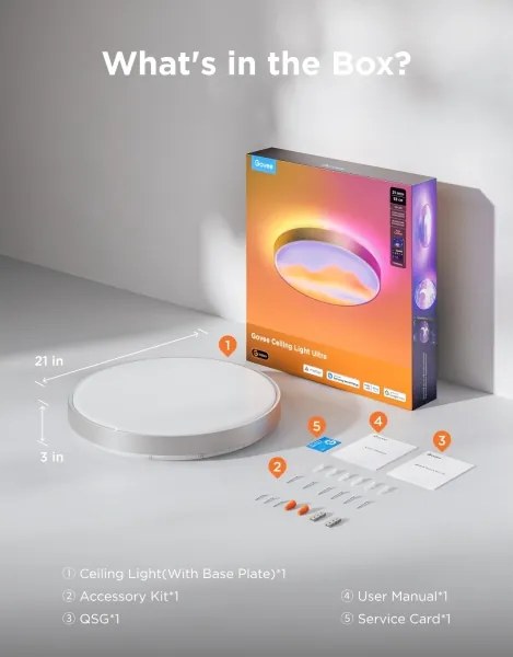 Govee - Plafonieră LED RGBICWW reglabilă, 55W, 230V, Ø 53 cm, Matter, Wi-Fi