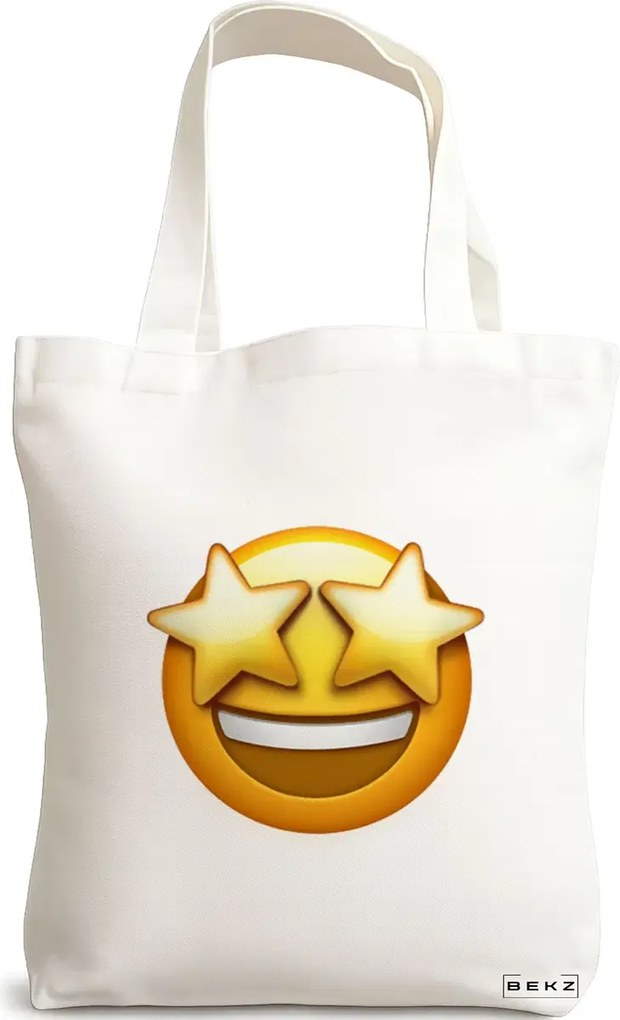 Sacosa de Panza pentru Cumparaturi, Geanta Tote, model Wow Emoji, 38x34.5 cm, Alba, BEKZ®