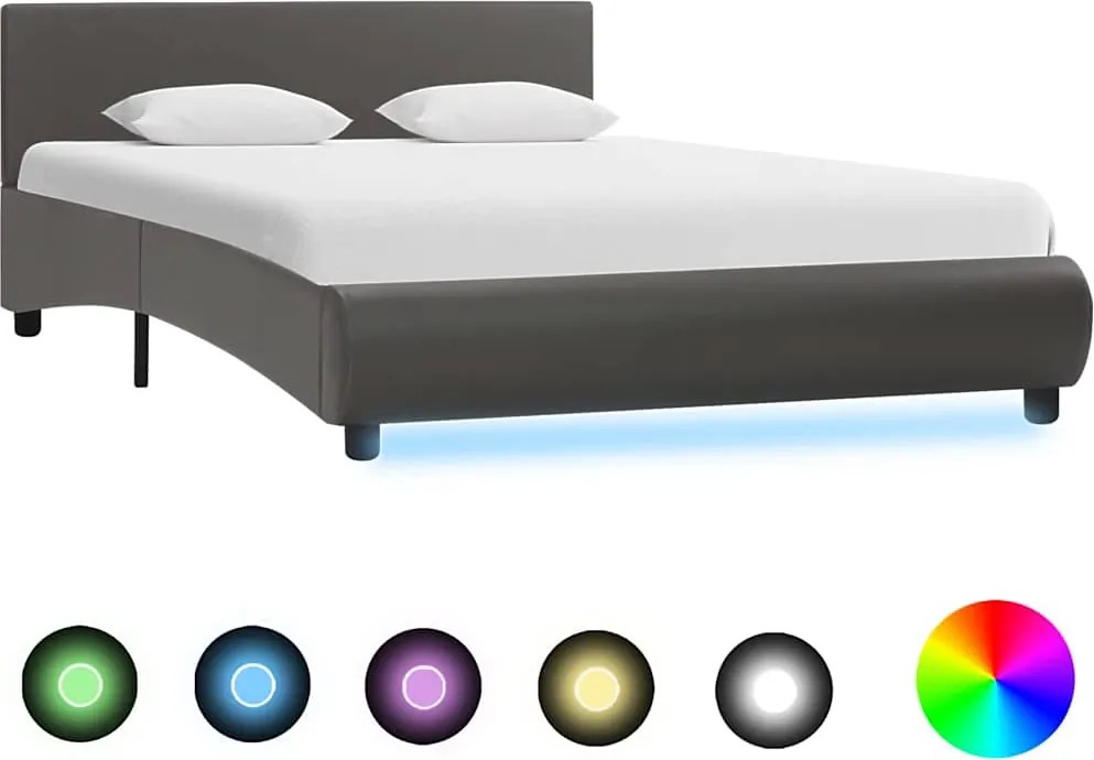 vidaXL Cadru de pat cu LED, gri, 120 x 200 cm, piele ecologică