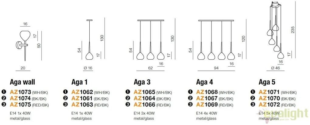 Lustra moderna Aga 3 WH/BK