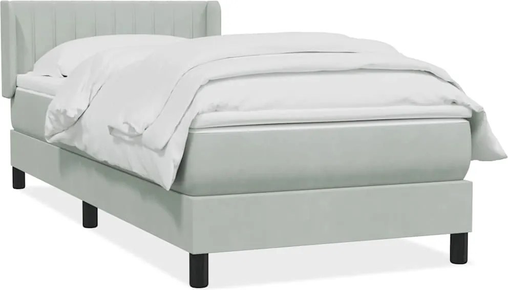 vidaXL Pat box spring cu saltea, gri deschis, 90x210 cm, catifea