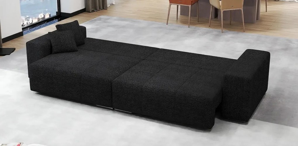 Canapea extensibilă dumonde cu ladă de depozitare si sezut confortabil din spuma high-density, Marbela Enjoy Black XXL 295x100 cm