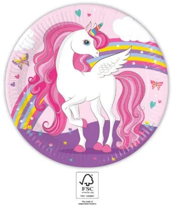 Unicorn Rainbow Colors farfurie de hârtie 8 buc 23 cm FSC