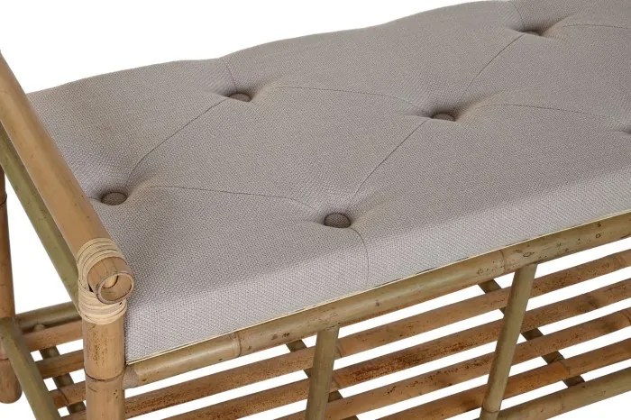 Banchetă cu spătar din bambus natural și bumbac, 100×44×54 cm, „Bamboo"