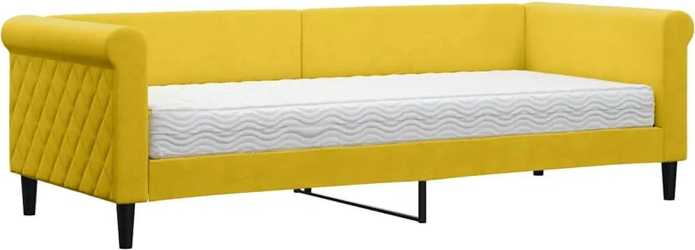 vidaXL Pat de zi cu saltea, galben, 80x200 cm, catifea