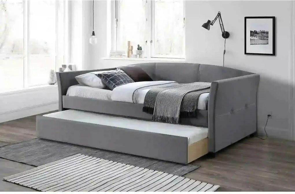 Pat extensibil SANNA 90x200, stofa gri, cu somiera