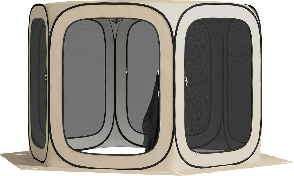 Outsunny cort pop-up pentru camping, portabil, protecție UPF50+, laterale cu plasă, sârmă de oțel, Khaki | Aosom Romania