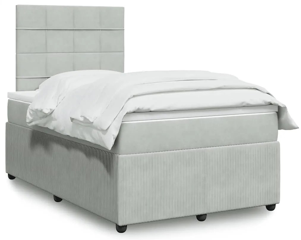 vidaXL Pat continental cu saltea, gri deschis, 120x200 cm, catifea