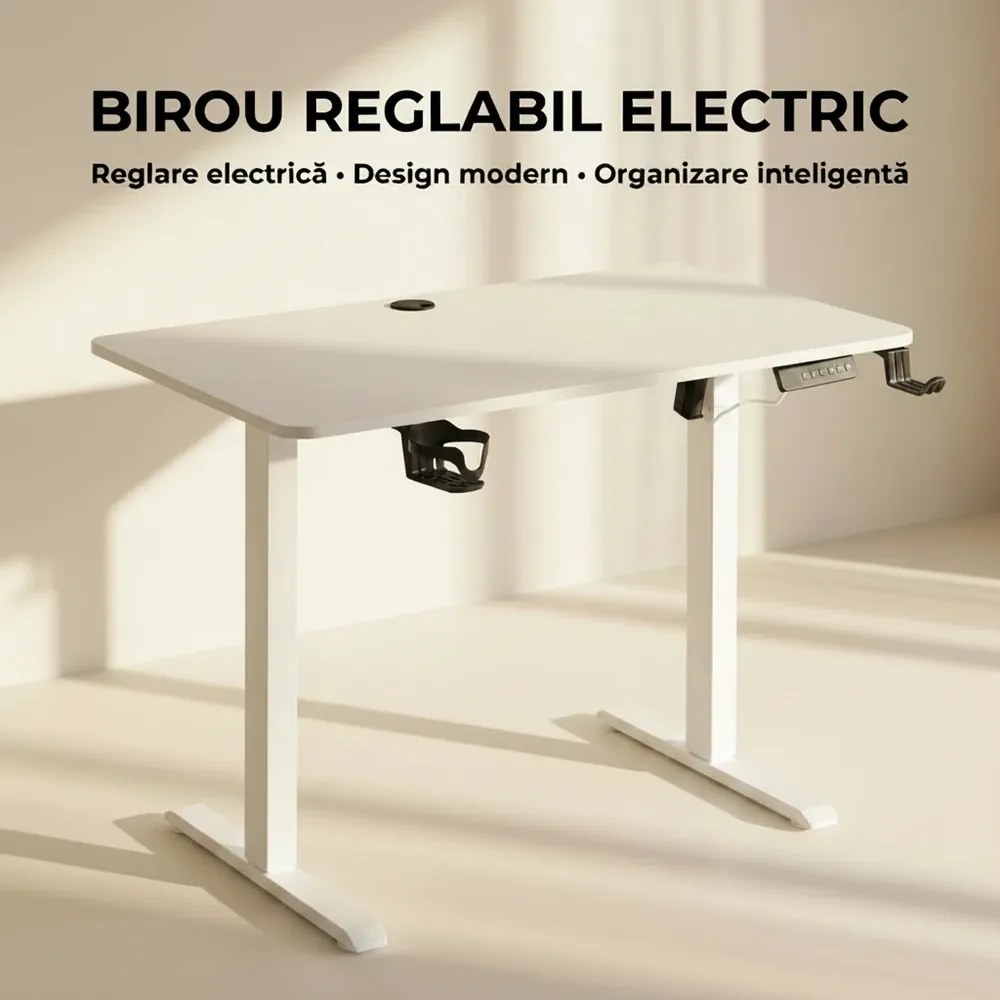 ELEVON WX-009 – Birou Reglabil Electric, Înălțime Reglabilă 72–118 cm, Blat Monobloc PAL de Înaltă Densitate 15 mm, Cadru Metalic din Oțel 65×45 mm, Panou Electronic, 140 × 60 cm, Alb