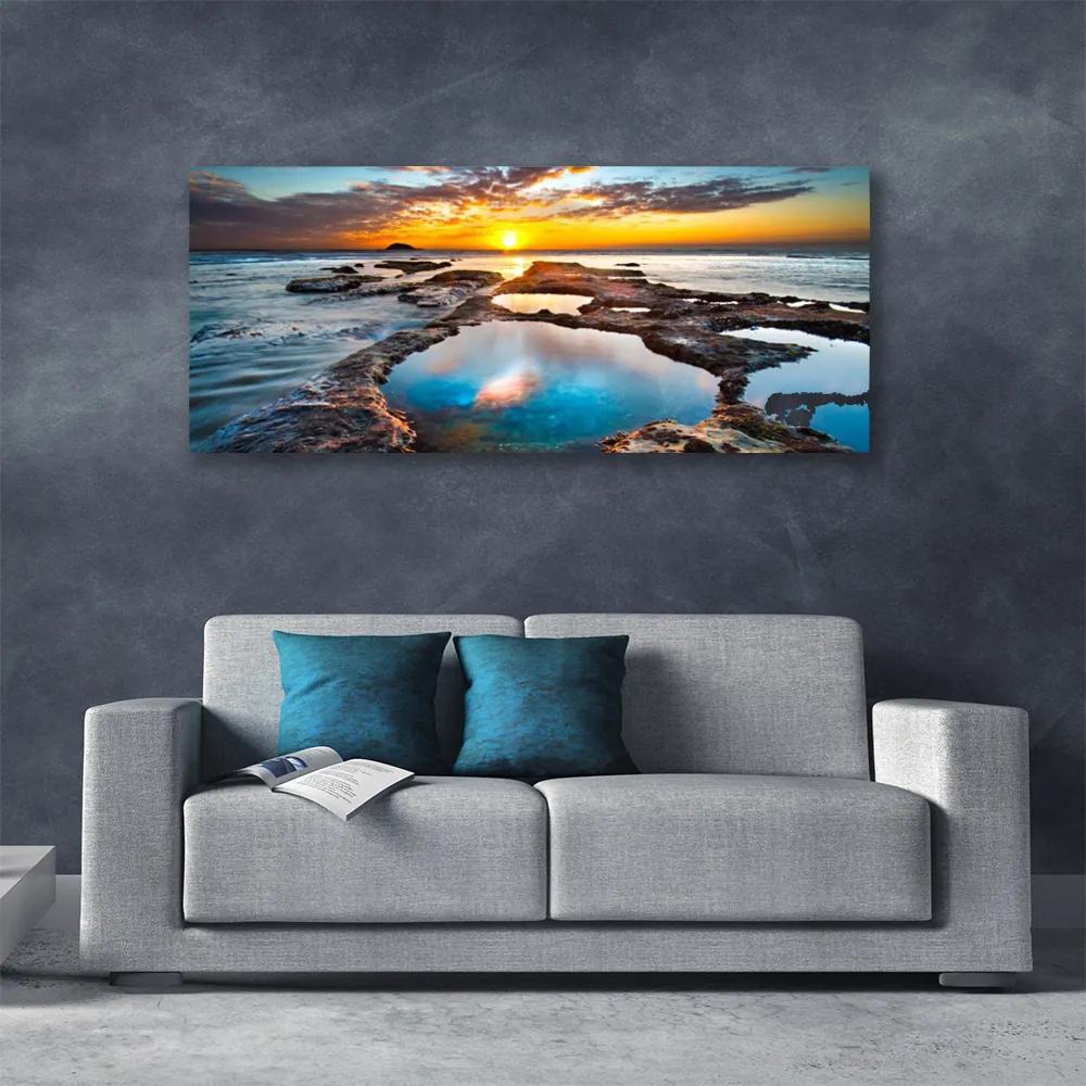 Tablou pe panza canvas Sea Sun Peisaj Albastru Galben Gri