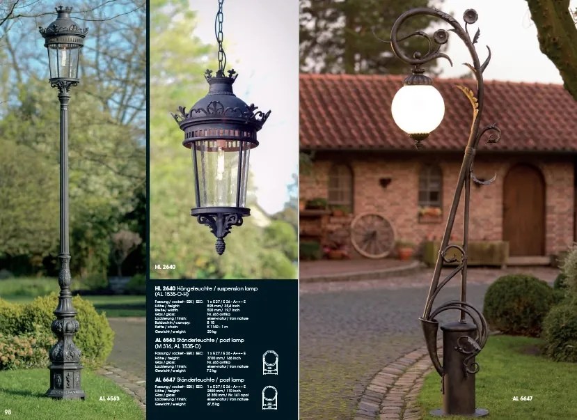 Stalp exterior lumina piedestrala design clasic in stil Empire din fier forjat, inaltime 114cm, AL 6625