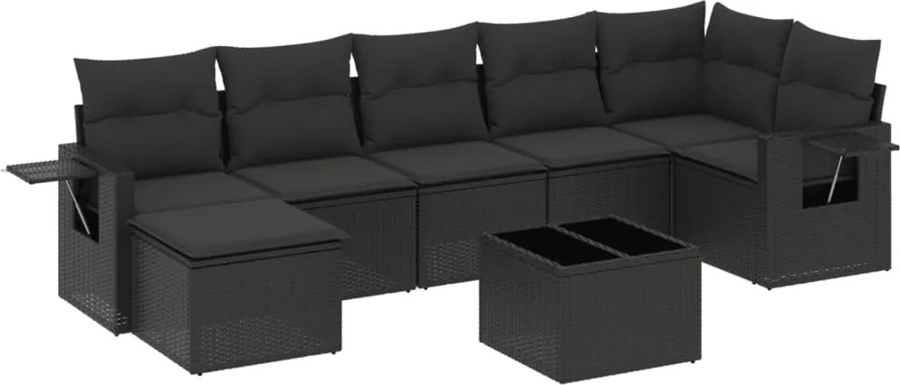 vidaXL Set mobilier de grădină cu perne, 8 piese, negru, poliratan