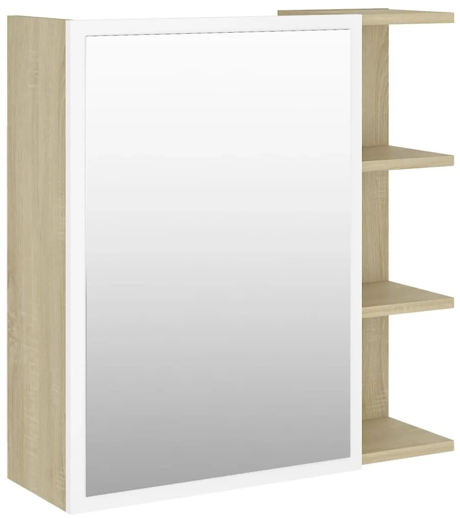 803313 vidaXL Dulap baie cu oglindă, alb/stejar Sonoma, 62,5x20,5x64 cm PAL