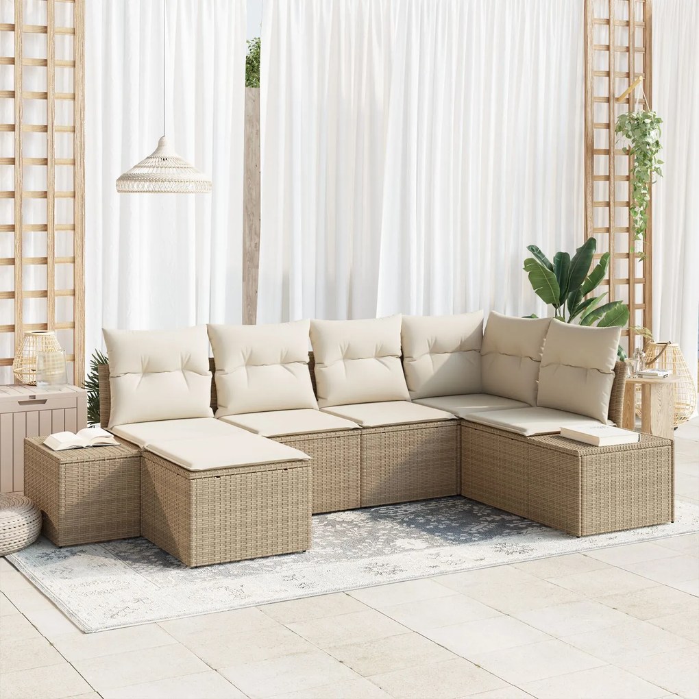 vidaXL Set de canapele pentru grădină 6 pcs bej și crem Rattan poli