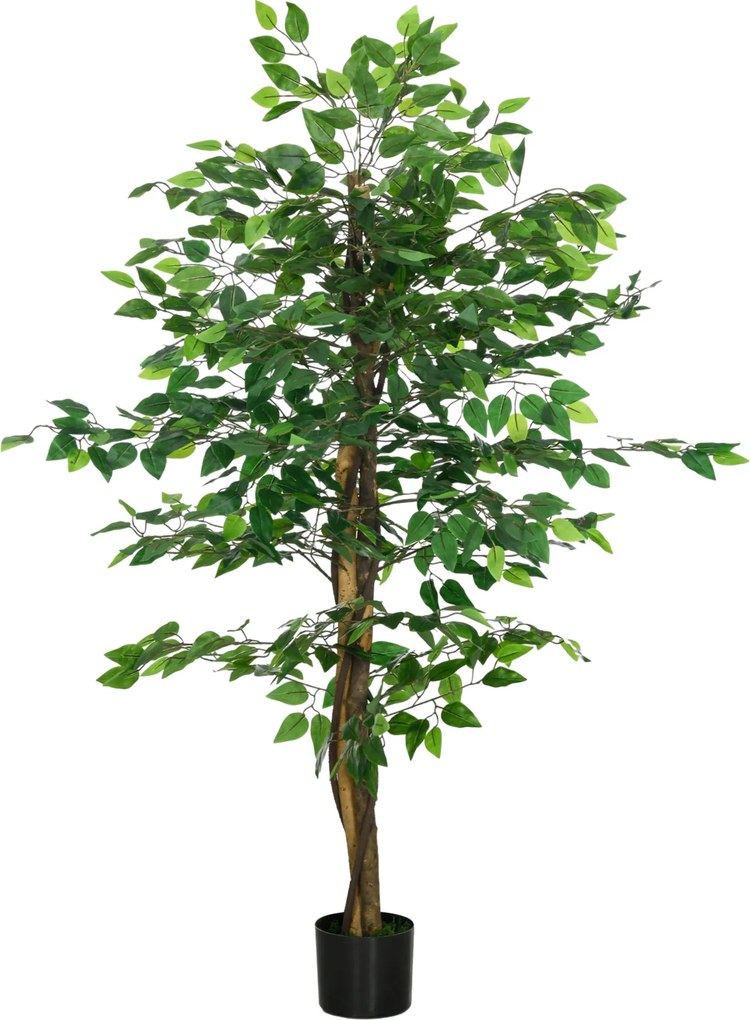 HOMCOM Ficus artificial cu ghiveci de 5 ft, planta artificiala de interior, exterior, pentru decorarea camerei de zi, biroului
