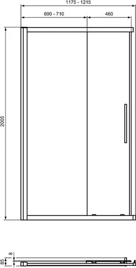 Usa de nisa culisanta Ideal Standard i.life 120 cm sticla 8 mm argintiu