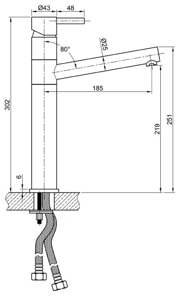 Sapho - Baterie pentru chiuvetă MINIMAL, 30 cm, oțel inoxidabil