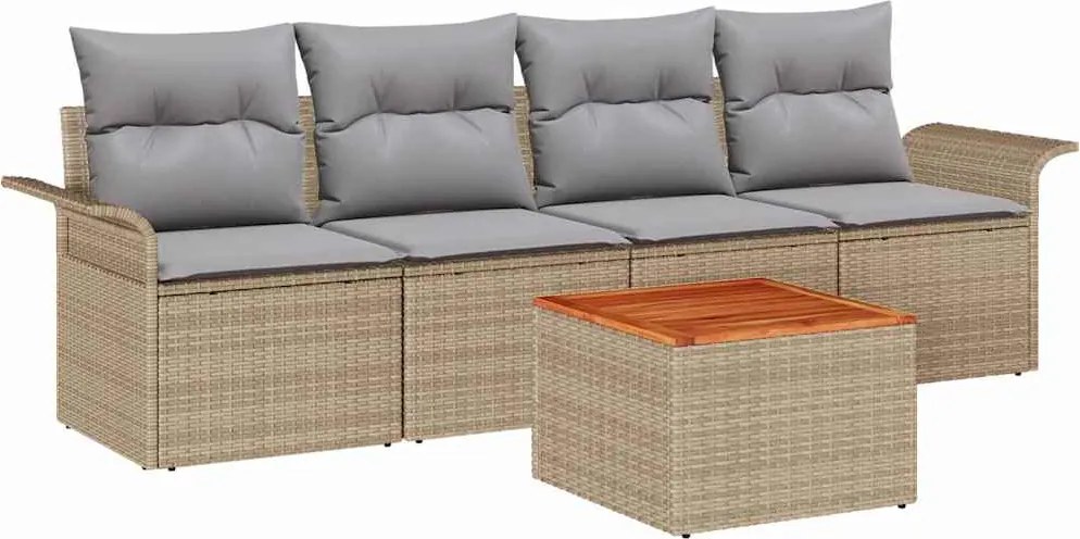 vidaXL Set de canapele pentru grădină cu pernă 5 pcs Bej poliratan