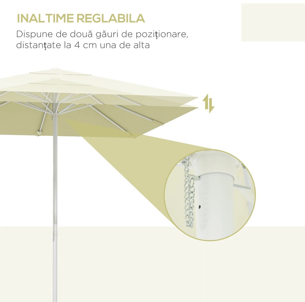 Outsunny Umbrelă Soare Exterior Gradină Reglabilă 4cm Copertină Bej 8 Nervuri | Aosom Romania