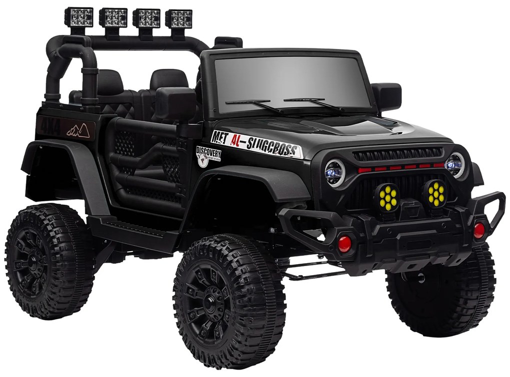 AIYAPLAY Mașină electrică pentru copii UTV cu telecomandă 2,4G, 2 motoare de 12 V, muzică, claxon, lumini LED, 100x63x65cm, negru | Aosom Romania