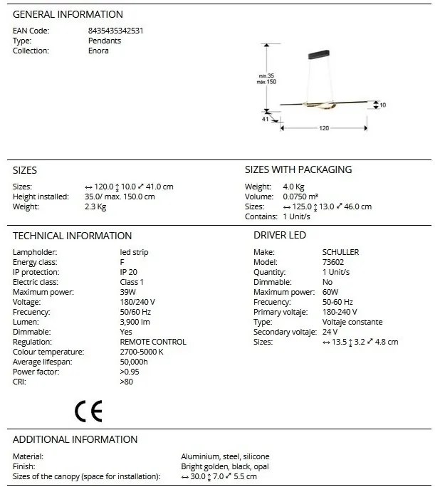 Lustra LED suspendata cu telecomanda Enora