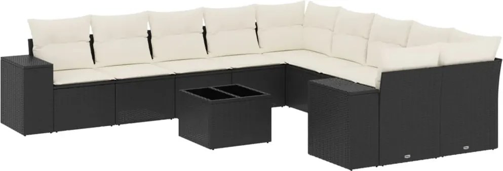 vidaXL Set canapele de grădină cu perne, 11 piese, negru, poliratan