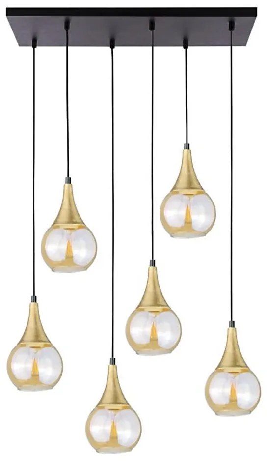 Lustră pe cablu LACRIMA HONEY 6xE27/60W/230V negru/auriu/bej fumuriu