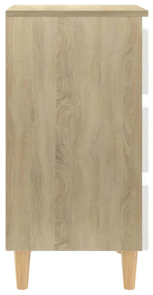 Noptiera  picioare lemn masiv, alb stejar sonoma, 40x35x69 cm 1, alb si stejar sonoma