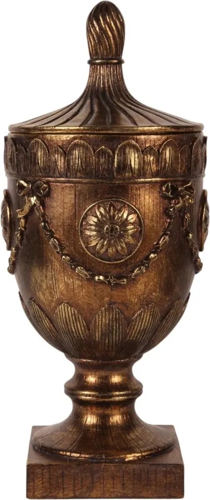 Sculptură decorativă din polirășină, auriu, cu capac și ornamente în relief, 44 x 18,5 cm, „Amphitrite”
