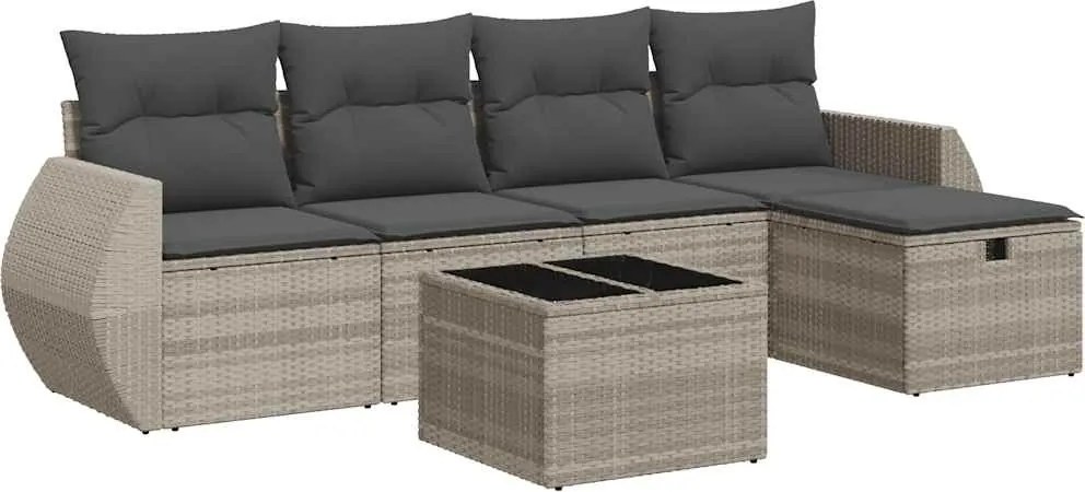 vidaXL Set canapele de grădină cu perne, 6 piese gri deschis poliratan