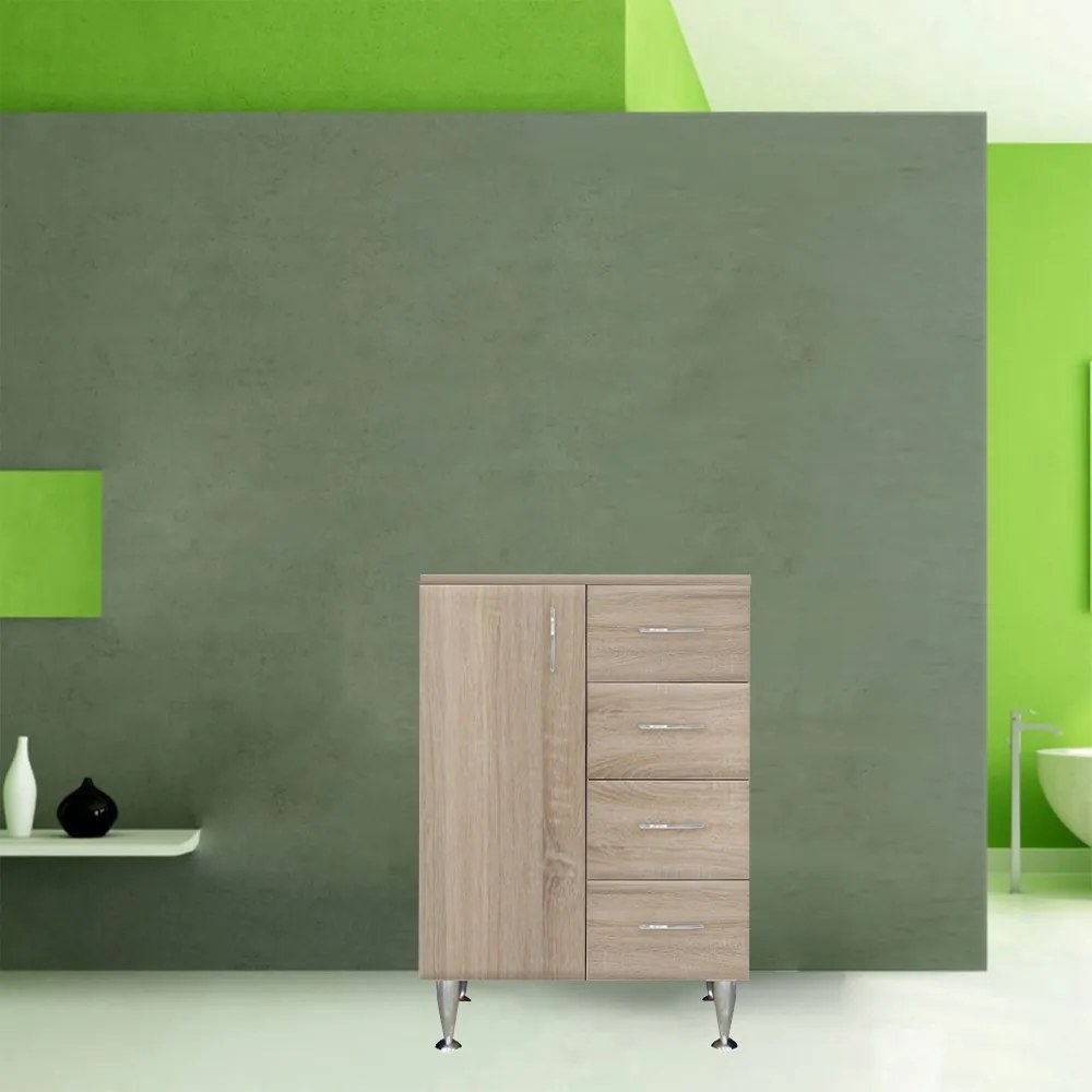 Dulap jos Bianca Plus 60 cu 1 ușă, 4 sertare, culoare stejar sonoma, stânga