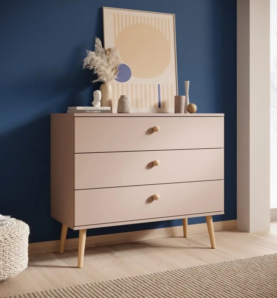 Comodă cu trei sertare, Beni, ADRK Furniture (Culoare: Roz / Roz)