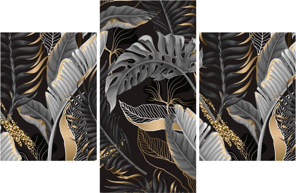 Tablou - Frunze tropicale, Galben - auriu (90x60 cm)