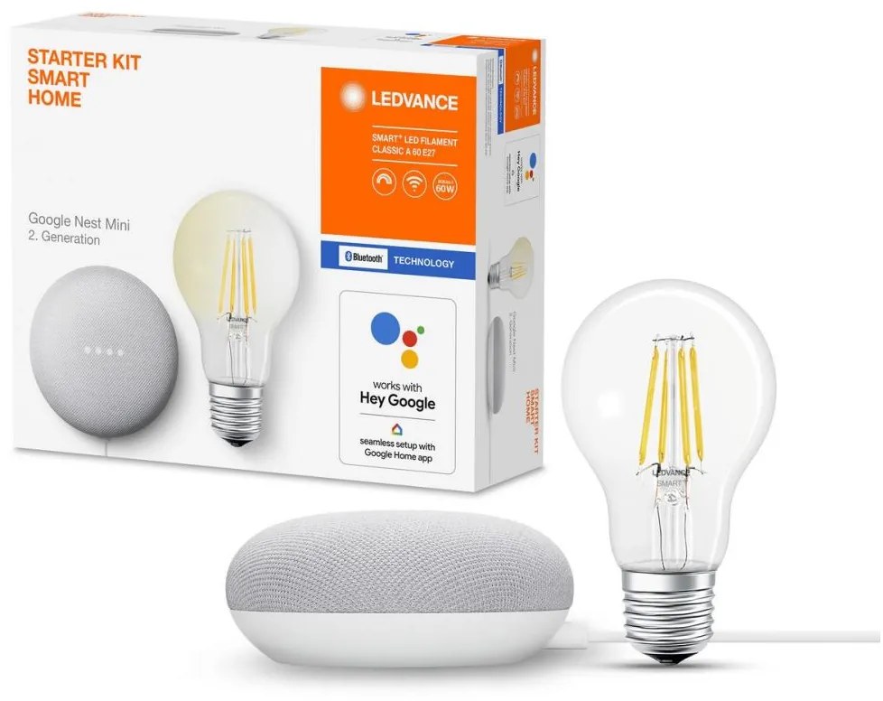 Difuzor inteligent Google Nest Mini Wi-Fi + bec LED E27 Ledvance