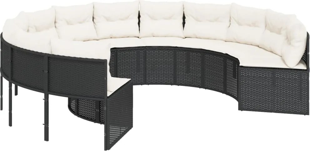 vidaXL Canapea de grădină cu perne, rotundă, negru, poliratan