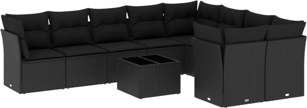 vidaXL Set canapele de grădină cu perne, 10 piese, negru, poliratan