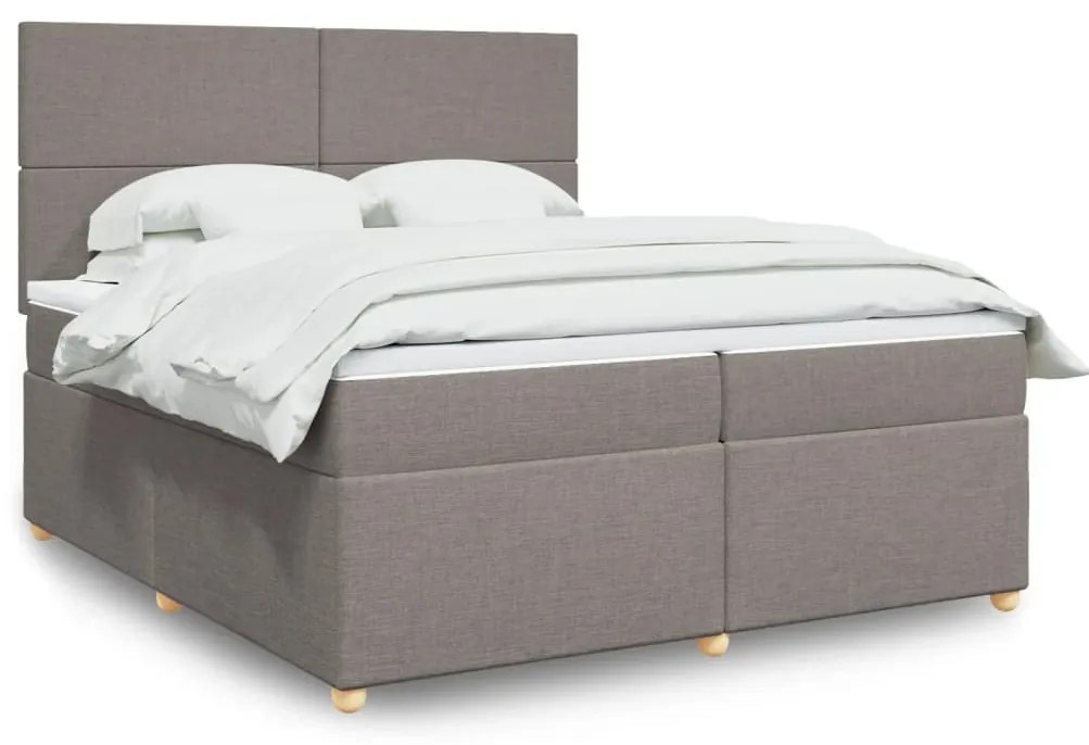 vidaXL Pat box spring cu saltea, gri taupe, 200x200 cm, textil