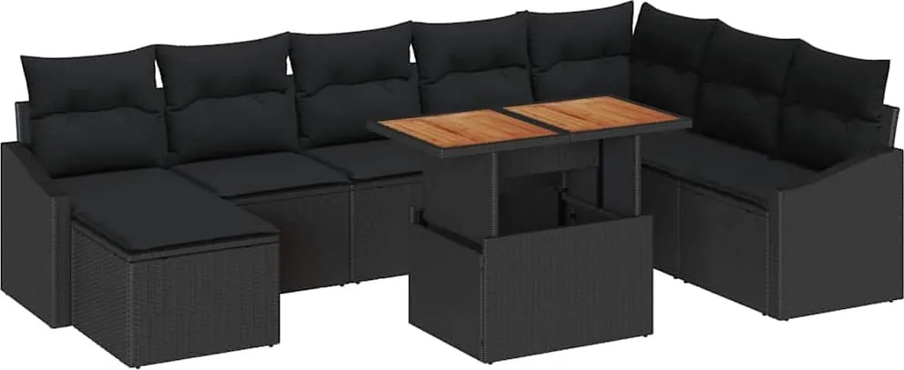 vidaXL Set de masă pentru grădină cu pernă 9 pcs Negru și Maro