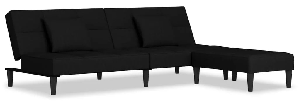 3080630 vidaXL Canapea extensibilă 2 locuri, 2 perne/taburet, negru, catifea