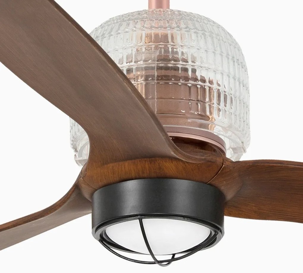 Lustra cu Ventilator si telecomanda DECO FAN M LED cupru/maro