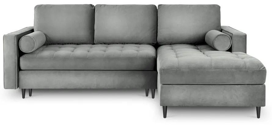 Colțar extensibil din catifea cu șezlong dreapta Milo Casa Santo, gri deschis