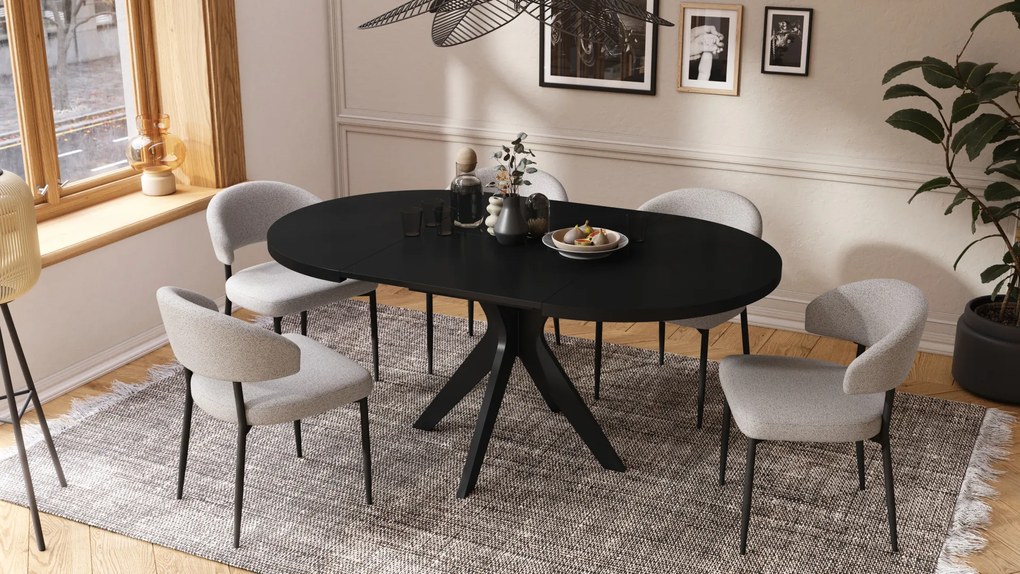 Mazzoni RENZO Negru - MASĂ ROTUNDĂ Ø110 EXTENSIBILĂ PÂNĂ LA 180 cm | PENTRU BUCĂTĂRIE SUFRAGERIE LIVING RETRO
