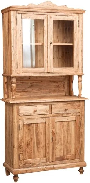 Vitrina, L107 43 H238 cm, 2 usi 2 sertare, lemn masiv