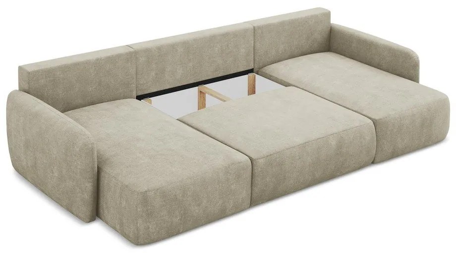 Colțar bej extensibil/cu spațiu de depozitare cu tapițerie din chenille (în formă de "U") Lilo – Makamii